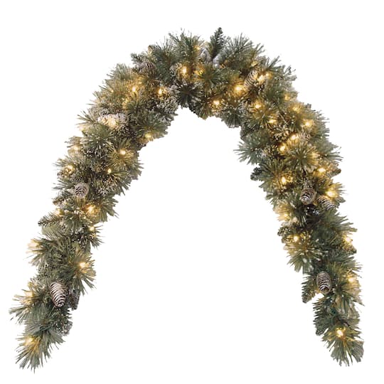 6ft. Pre-lit Glittery Bristle® Artificial Christmas Pine Mantle Swag with Pine Cones and Clear Lights